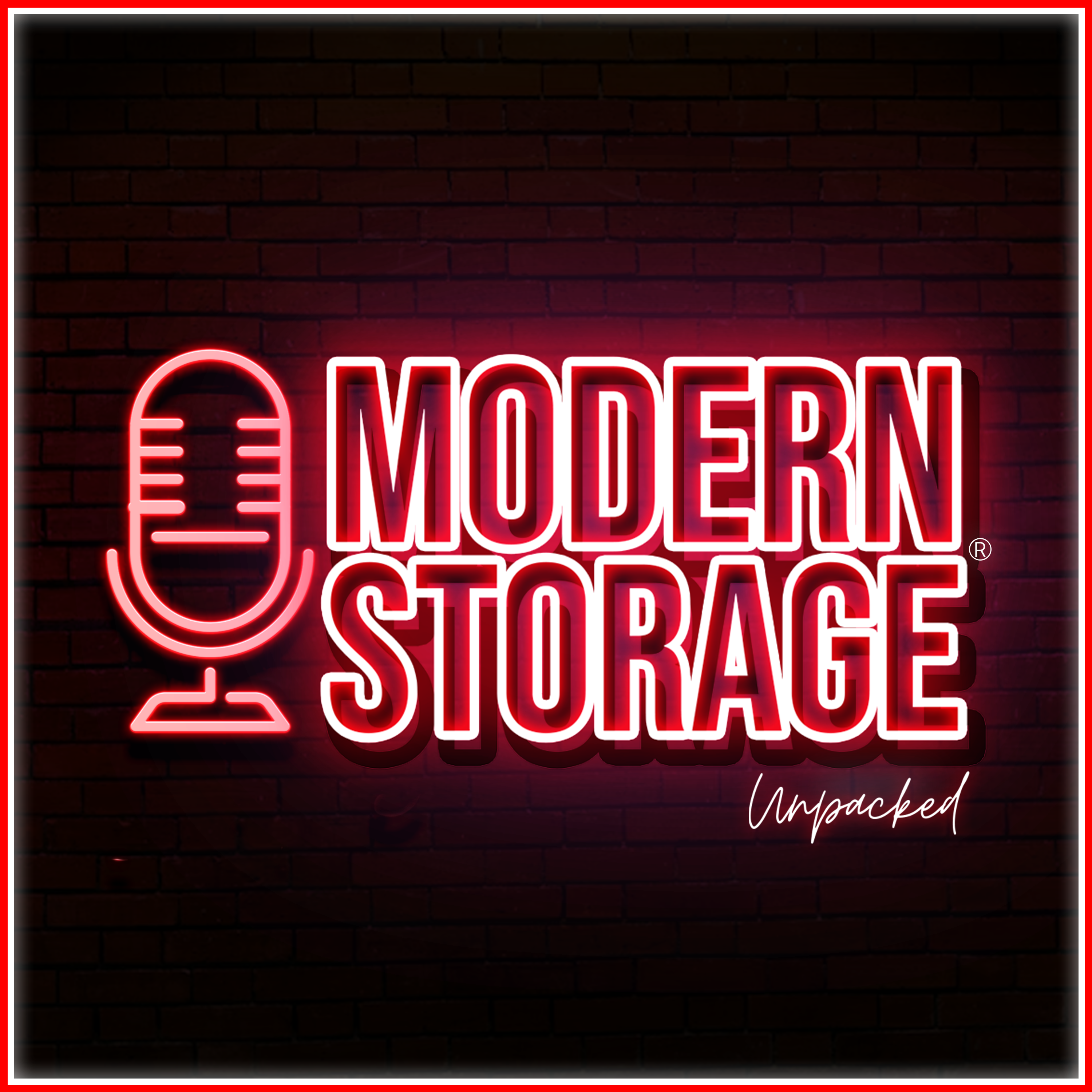 Modern Storage® Unpacked podcast logo in neon red