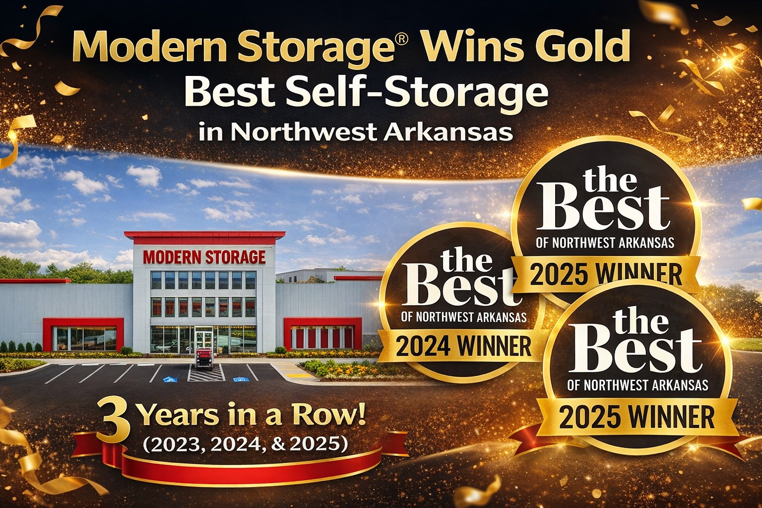 Modern Storage Best of Northwest Arkansas gold award for best self storage 2025