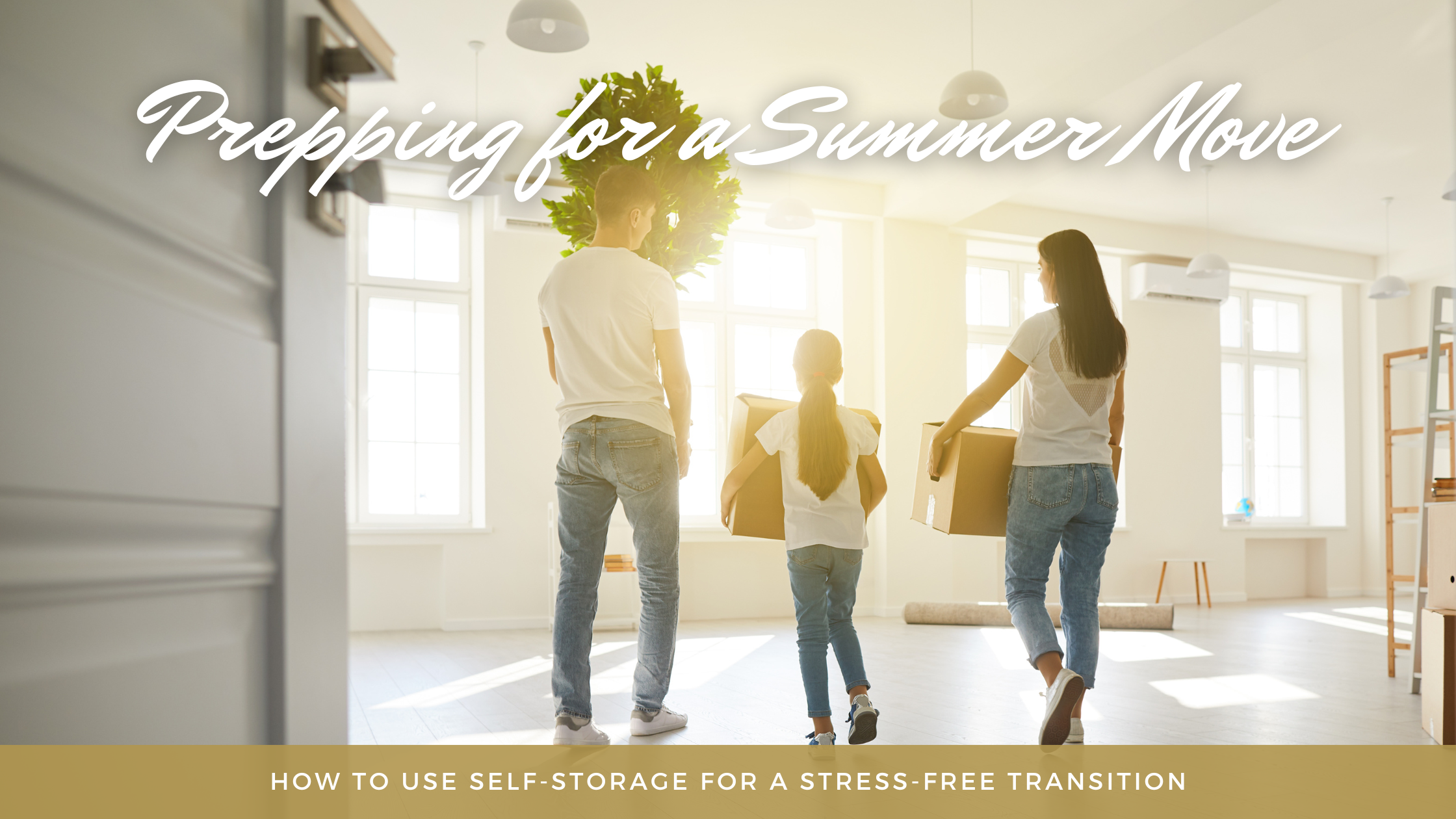 Young couple packing boxes for a summer move into a self-storage unit