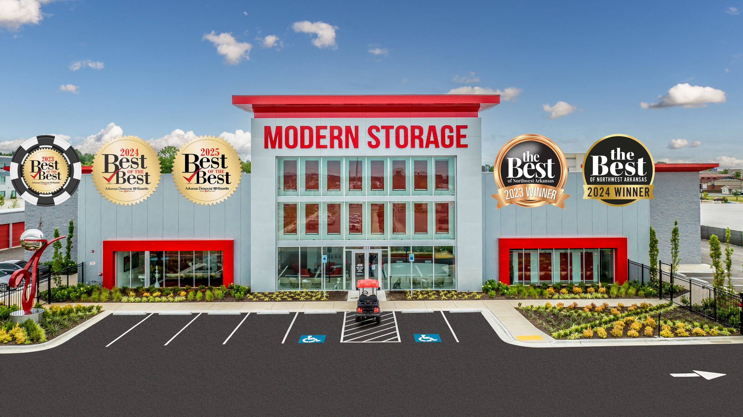 Modern Storage award graphic recognizing the brand as a top self-storage company for 2023, 2024, and 2025