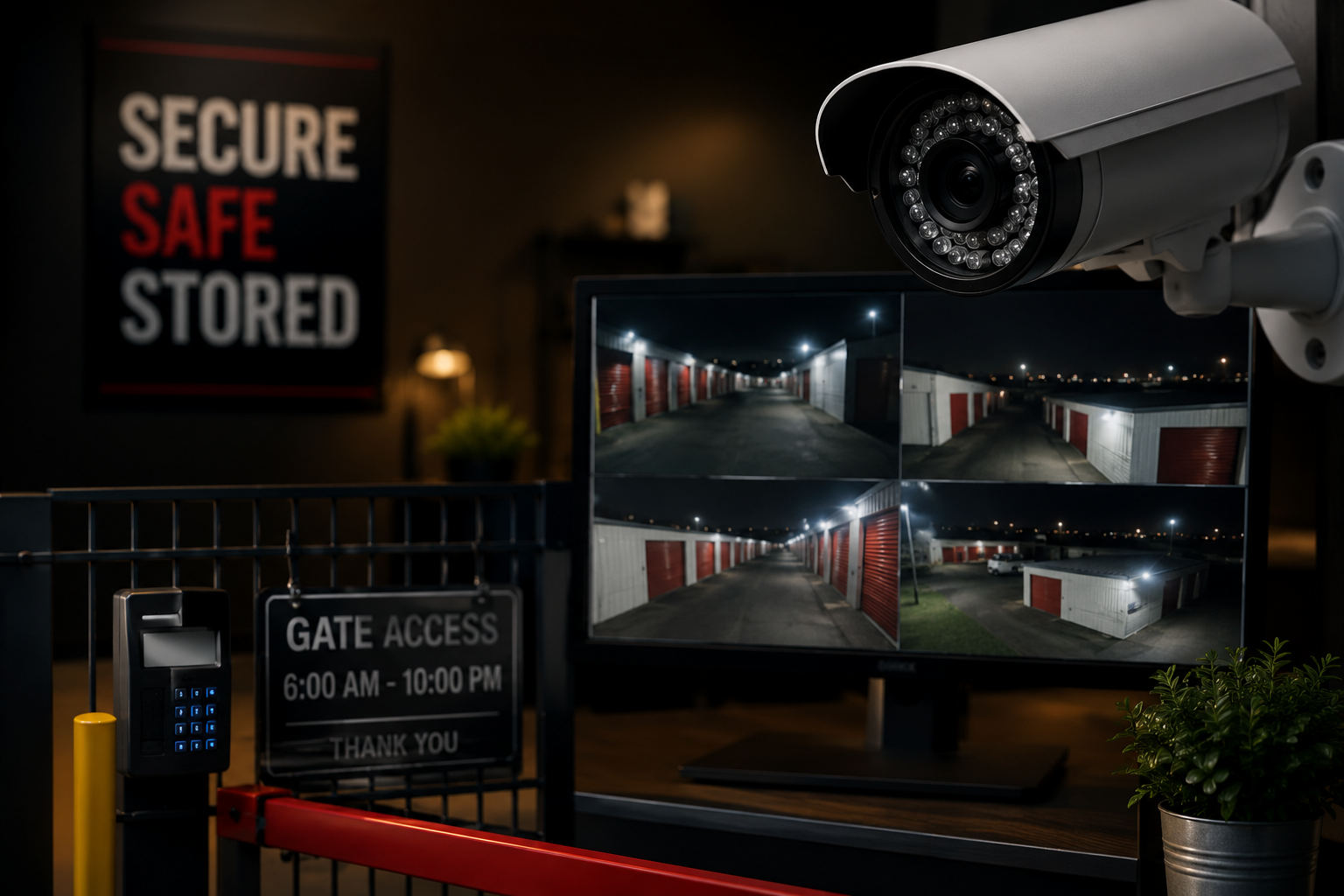Security cameras, controlled gate access, and monitored storage features help protect belongings at Modern Storage