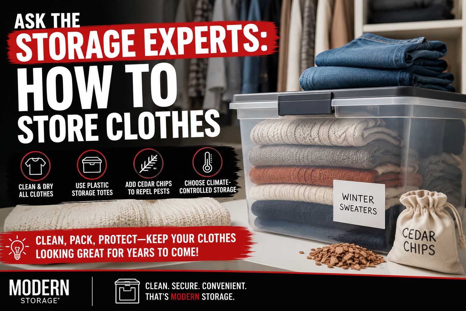 Storage expert shares the best way to store clothes using plastic totes and climate-controlled self-storage.