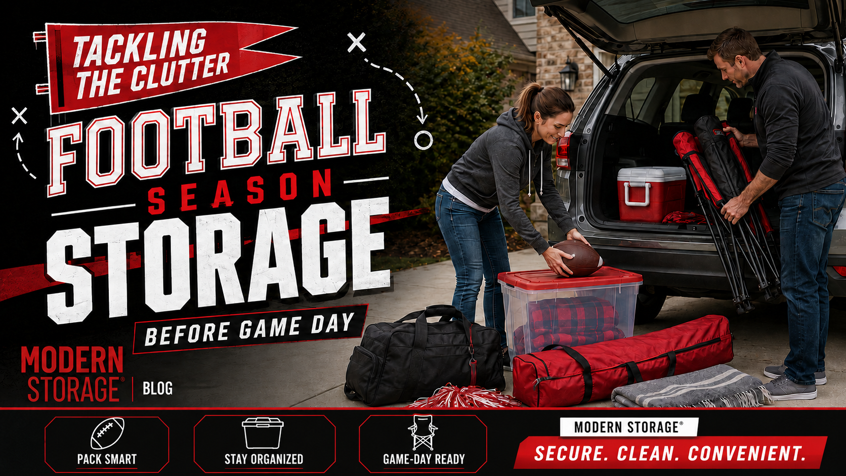 Football and game-day gear organized and ready for football season