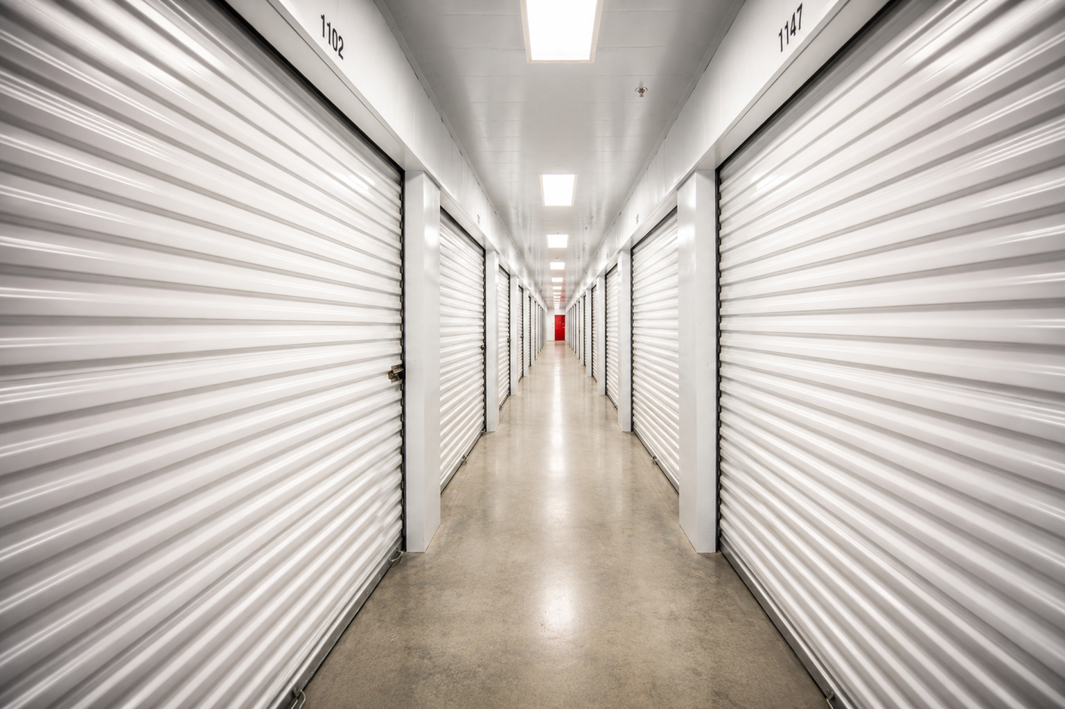 Bright climate-controlled storage hallway with clean indoor units at Modern Storage West Little Rock.